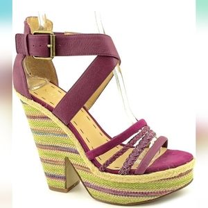 Nine West Treston Purple Boho Strappy Platform Heels Size 7.5